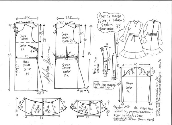 大喇叭袖+荷葉邊連衣裙的圖紙,共11個碼!-裁剪放碼-服裝設(shè)計教程